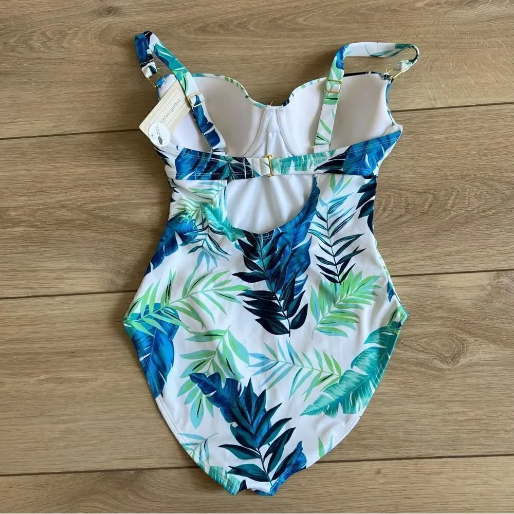 NWT Peyton and Parker One Piece Swimsuit White Blue Tropical Floral Size Small